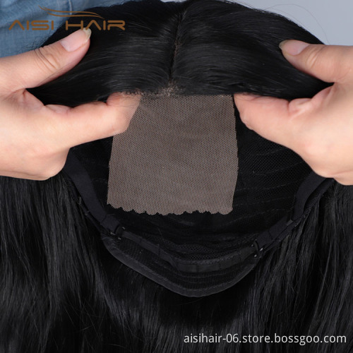 Aisi Hair Natural Looking Long Wavy Curly Body Wave Natural Black Lace Frontal Synthetic Hair For Black Women Lace Front Wig